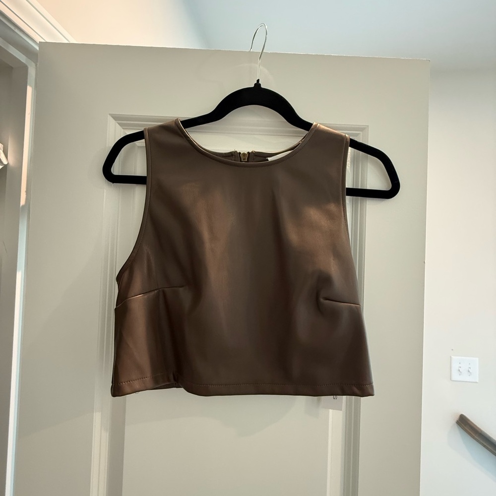 Kirious Los Angeles Brown Leather Cropped Top